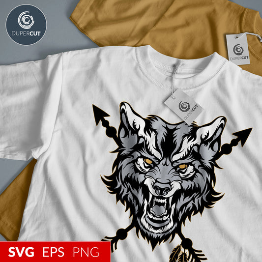 Angry Wolf - Custom apparel design, Amazon merch template - EPS, SVG, PNG files. Vector Colour illustration for print on demand, sublimation, custom t-shirts, hoodies, tumblers.