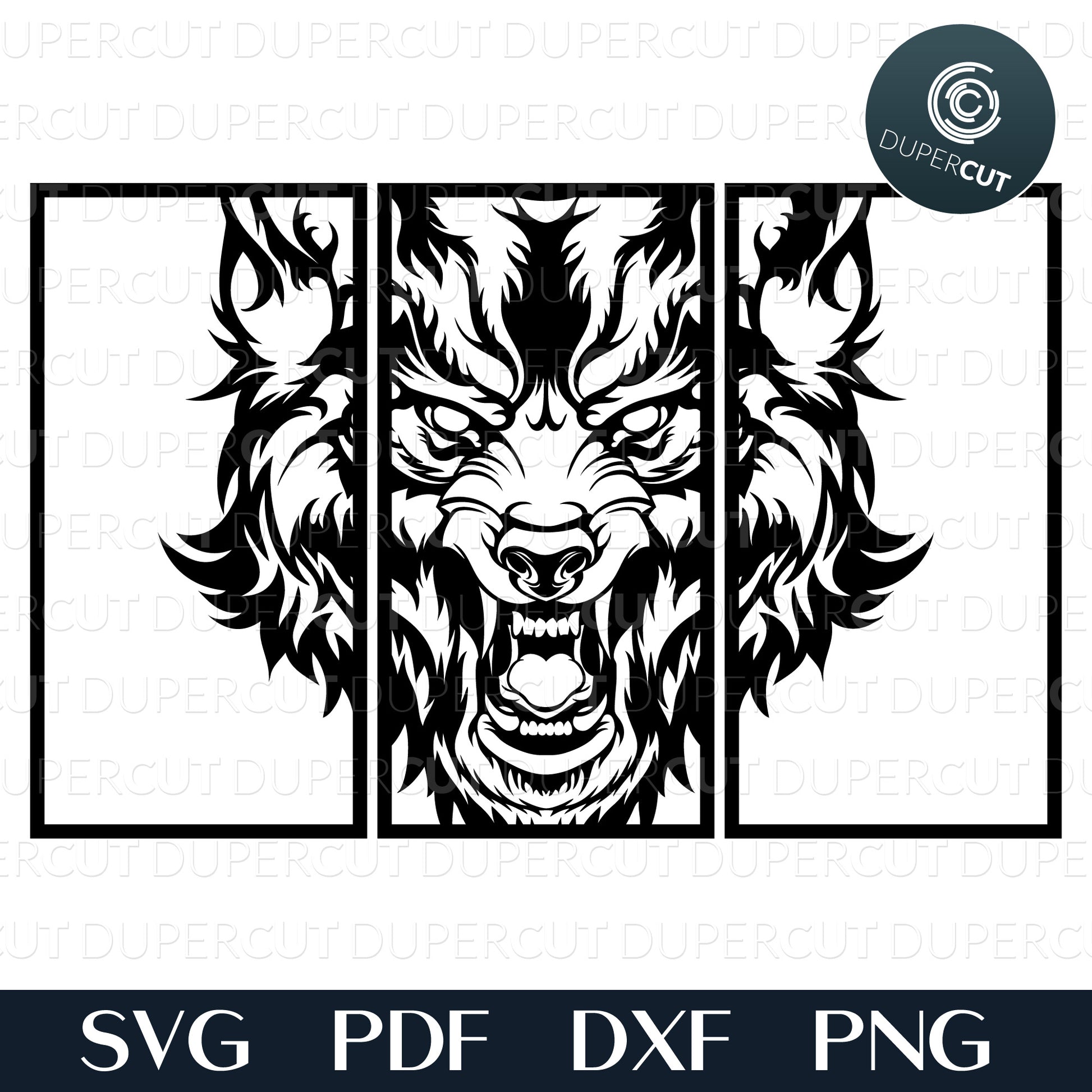 Wolf 3D layered files, wood laser cutting template - SVG DXF PDF files for Cricut, Glowforge, Silhouette Cameo, CNC Machines