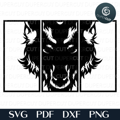 Wolf DIY layered wood laser cutting template - SVG DXF PDF files for Cricut, Glowforge, Silhouette Cameo, CNC Machines