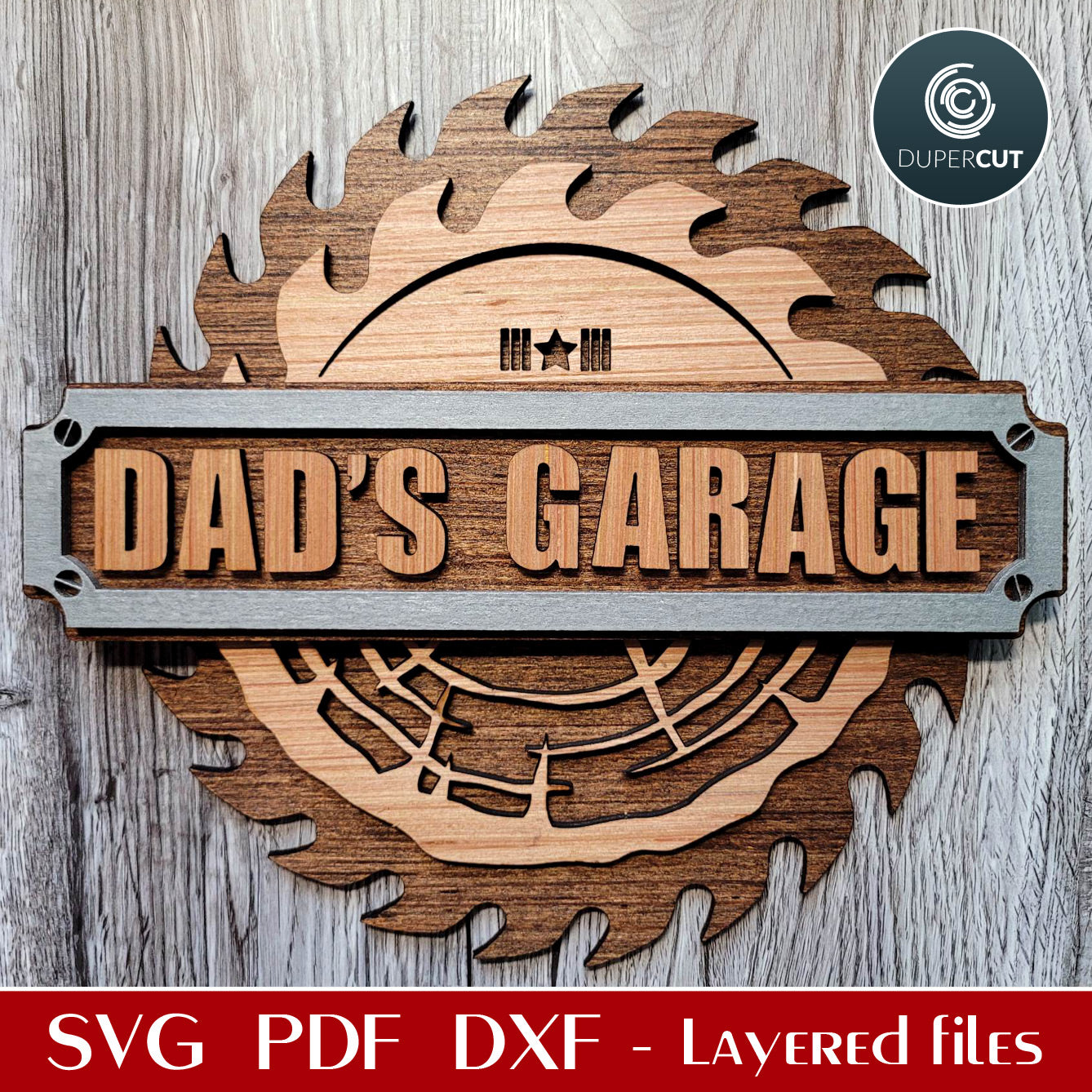 Custom name Garage sign father's day gift - SVG PDF DXF layered cutting files for laser and digital machines, Glowforge, Silhouette Cameo, Cricut, CNC plasma machines by www.DuperCut.com