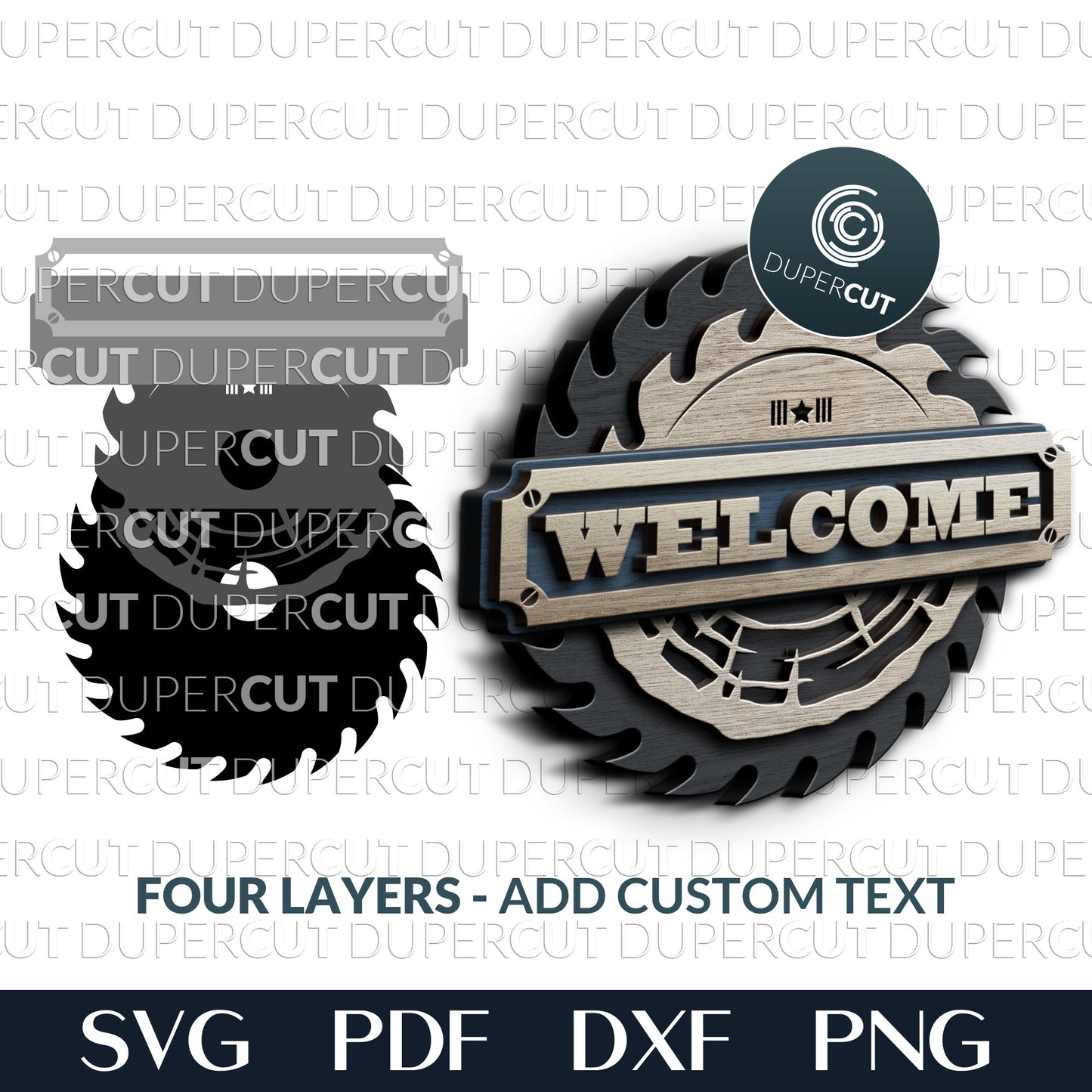 Workshop woodworking Welcome sign, add custom text  - SVG PDF DXF layered cutting files for laser and digital machines, Glowforge, Silhouette Cameo, Cricut, CNC plasma machines