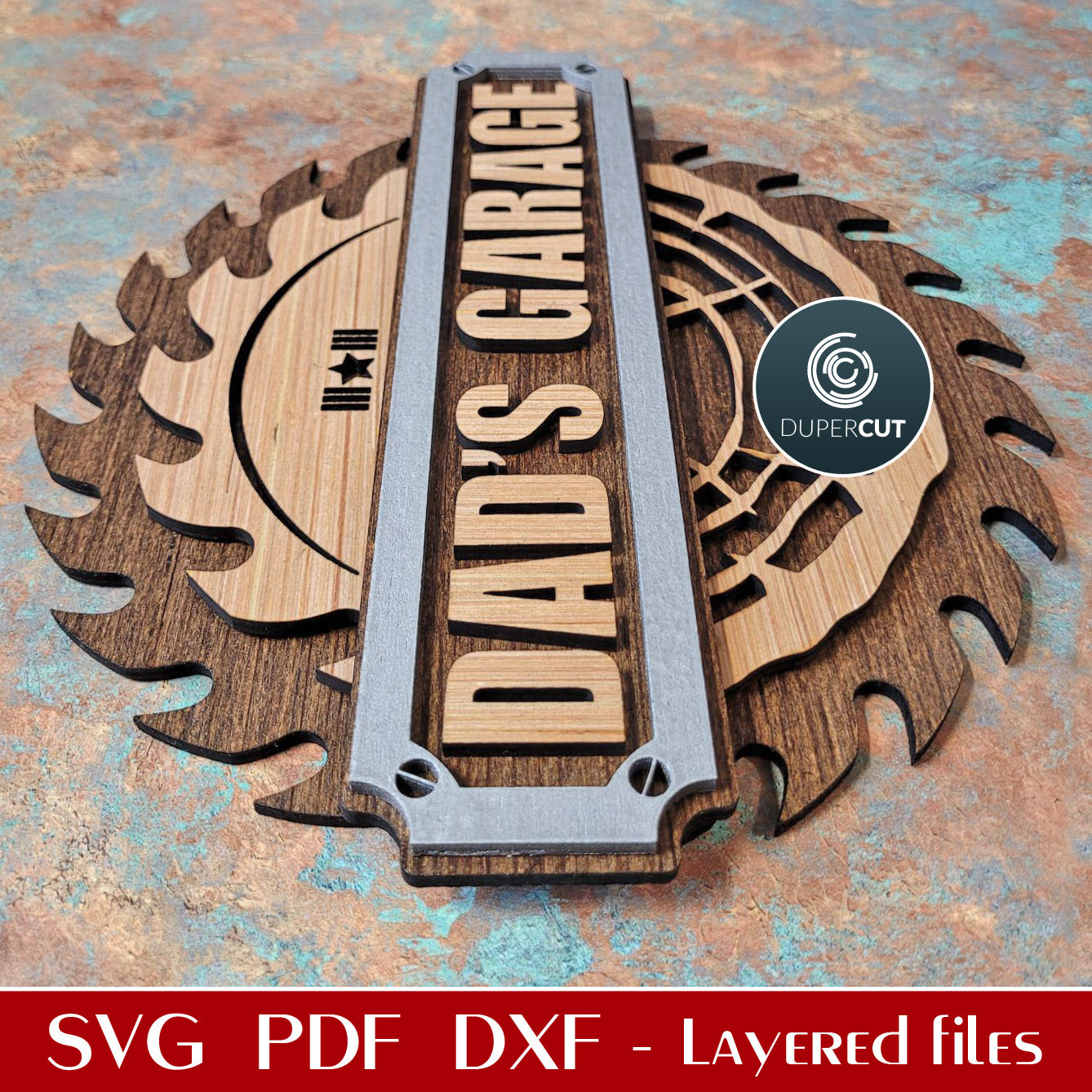 Dad's garage workshop diy sign - SVG PDF DXF layered cutting files for laser and digital machines, Glowforge, Silhouette Cameo, Cricut, CNC plasma machines by www.DuperCut.com