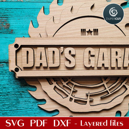 Custom name Garage sign father's day gift - SVG PDF DXF layered cutting files for laser and digital machines, Glowforge, Silhouette Cameo, Cricut, CNC plasma machines by www.DuperCut.com