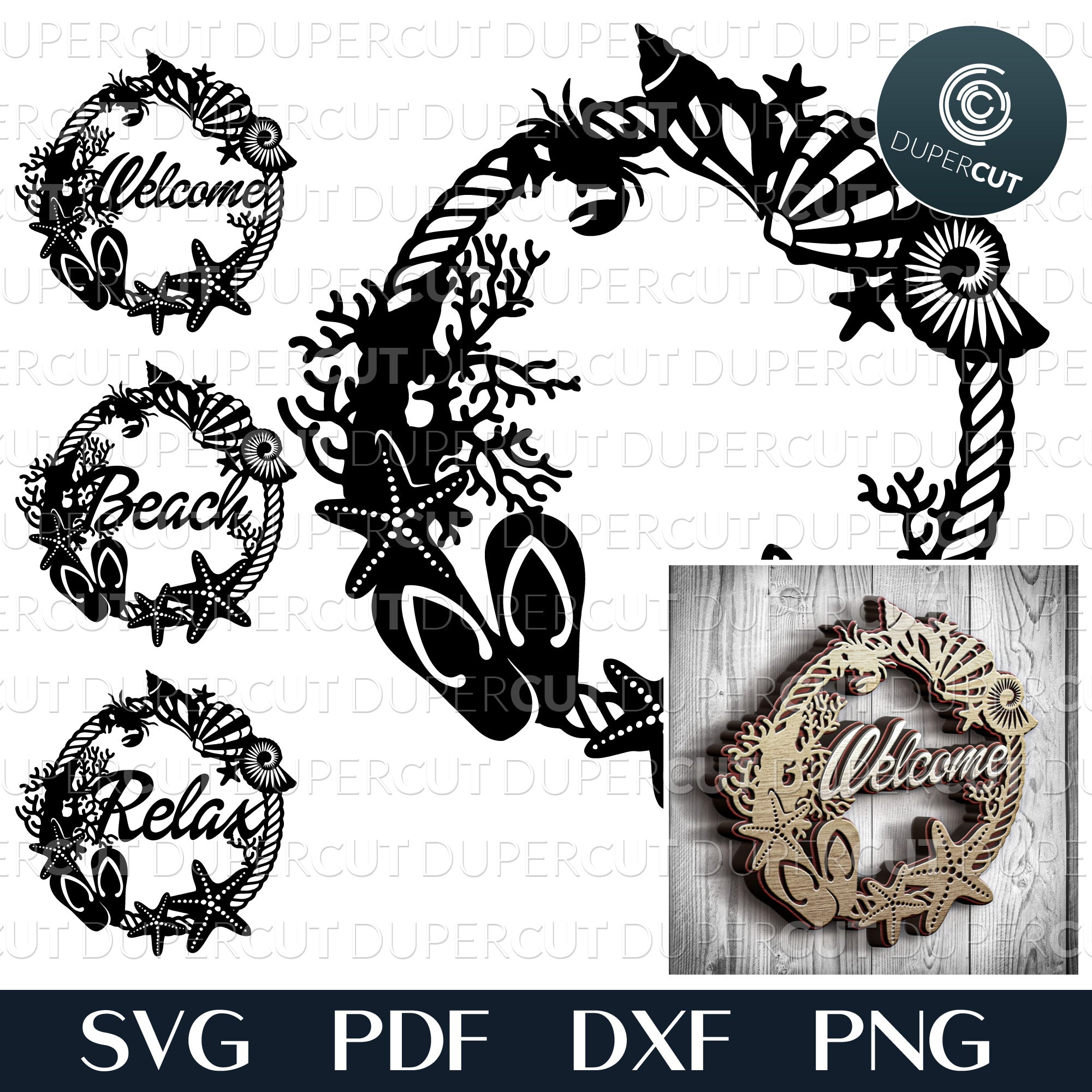 Shell Wreath Vector 4 DESIGNS - SEASHELL WREATH - Layered - SVG / PDF / DXF – DuperCut