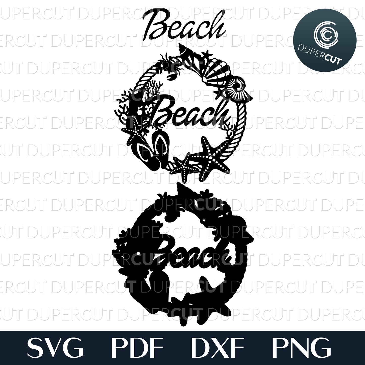 Layered laser files. Seashell beach wreath. SVG JPEG DXF files. Template for paper cutting, laser cutting. For use with Cricut, Glowforge, Silhouette Cameo, CNC machines. Personal or commercial license.
