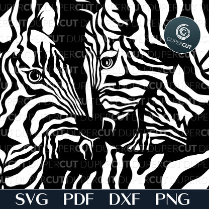 Laser cutting files. Abstract Zebra, kissing zebras. DIY wall art template. SVG PNG DXF cutting files for Cricut, Glowforge, Silhouette cameo, laser engraving