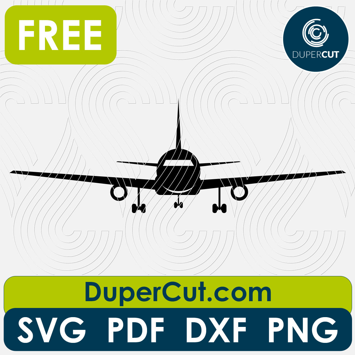 Airplane front silhouette - free cutting files SVG DXF vector template for laser cutting and engraving. For Glowforge, Cricut, Silhouette, scroll saw, cnc plasma machines by DuperCut