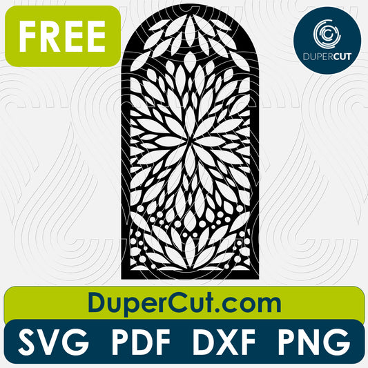 Abstract floral window panel - free cutting files SVG DXF vector template for laser cutting and engraving. For Glowforge, Cricut, Silhouette, scroll saw, cnc plasma machines by DuperCut