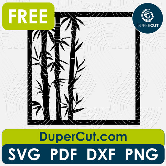 Bamboo plant leaves in a frame, FREE cutting template SVG PNG DXF files for Glowforge, Cricut, Silhouette, CNC laser router by DuperCut.com
