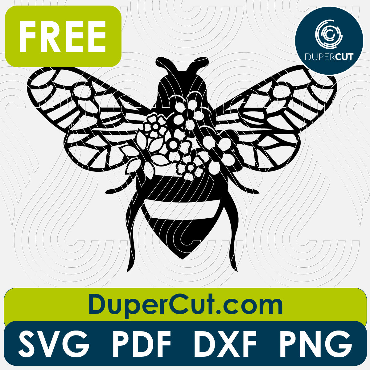 Floral bee - free cutting files SVG DXF vector template for laser cutting and engraving. For Glowforge, Cricut, Silhouette, scroll saw, cnc plasma machines by DuperCut