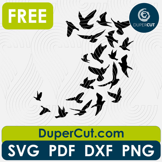 Flying birds - free cutting files SVG DXF vector template for laser cutting and engraving. For Glowforge, Cricut, Silhouette, scroll saw, cnc plasma machines by DuperCut