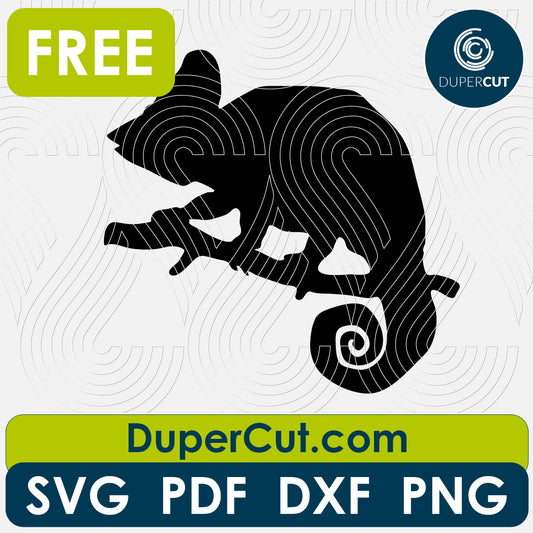 Chameleon silhouette, FREE cutting template SVG PNG DXF files for Glowforge, Cricut, Silhouette, CNC laser router by DuperCut.com