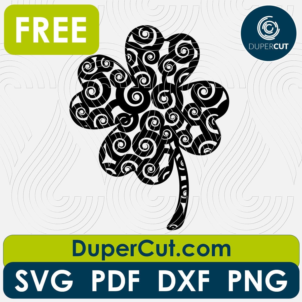 Clover curly pattern, FREE cutting template SVG PNG DXF files for Glowforge, Cricut, Silhouette, CNC laser router by DuperCut.com