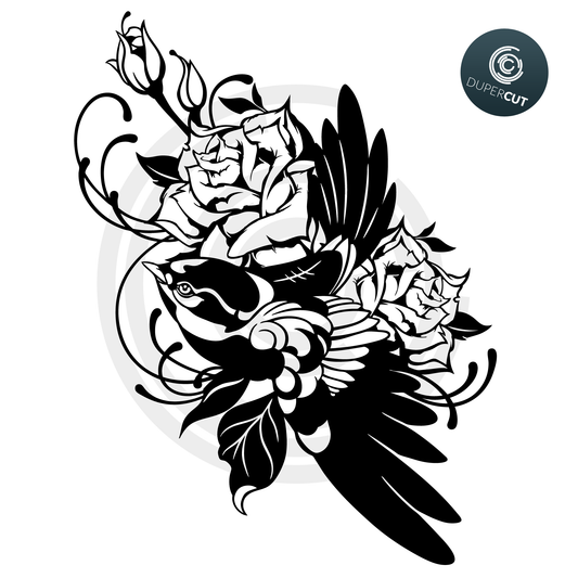 Papercutting Template - Bird with Flowers