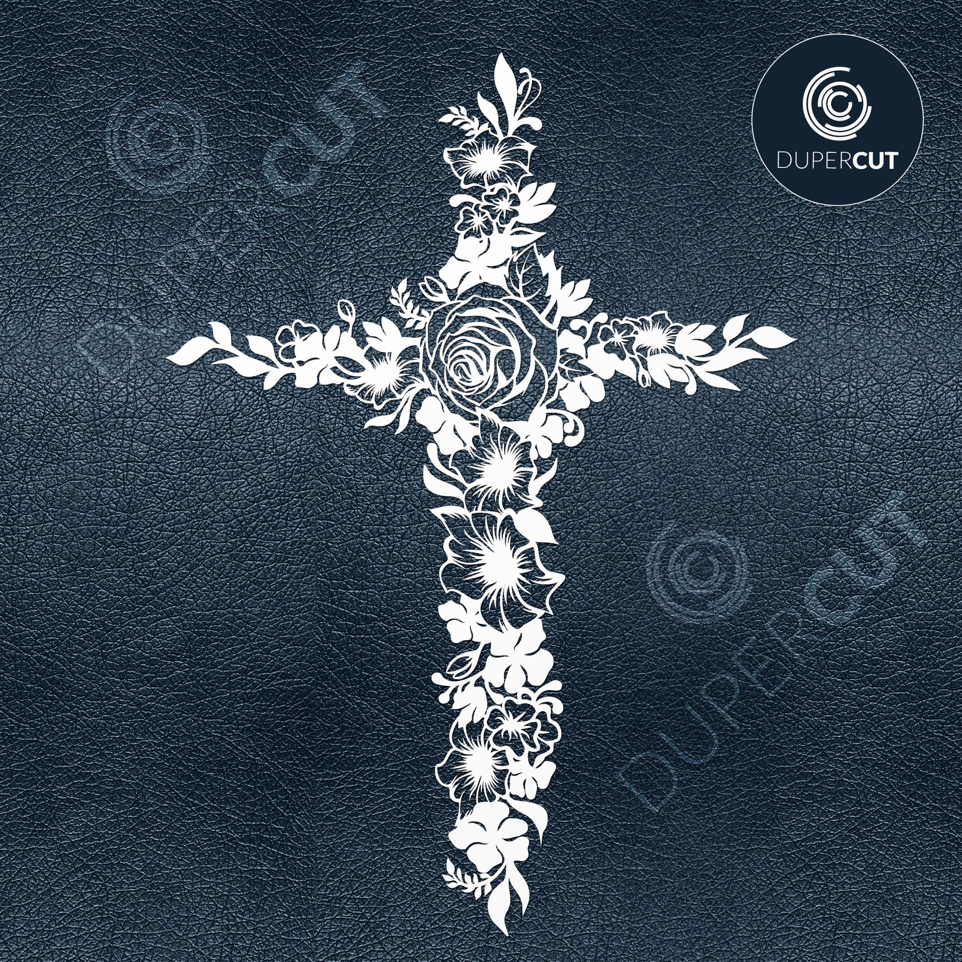 Floral Easter cross - SVG DXF vector files for laser cutting and engraving by DuperCut.com