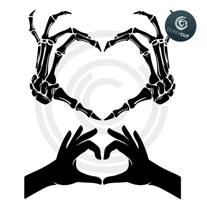 Paper cutting template - Skeleton hands making a heart shape. - SVG PNG DXF files for cutting machines: Cricut, Silhouette Cameo, Glowforge, CNC