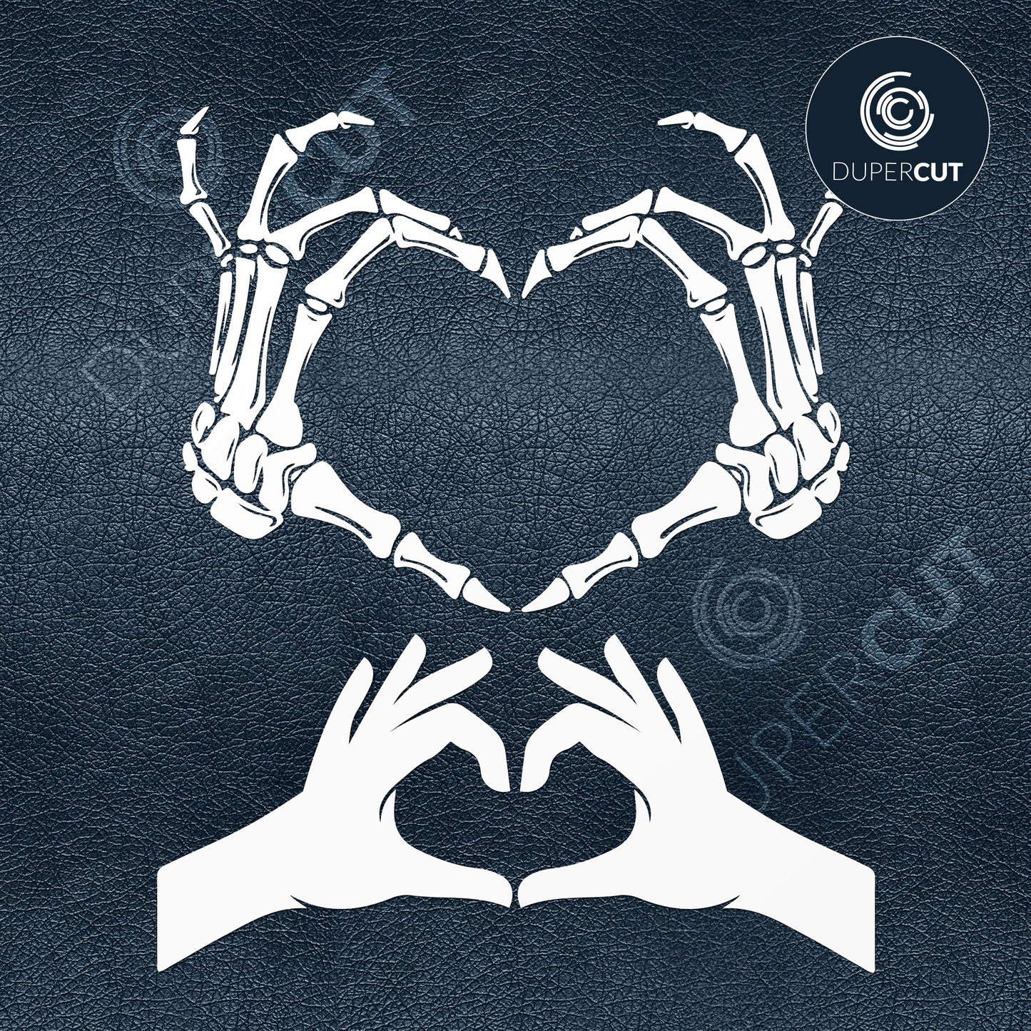 Paper cutting template - Hands making a heart shape. Skeleton hands. - SVG PNG DXF files for cutting machines: Cricut, Silhouette Cameo, Glowforge, CNC laser 