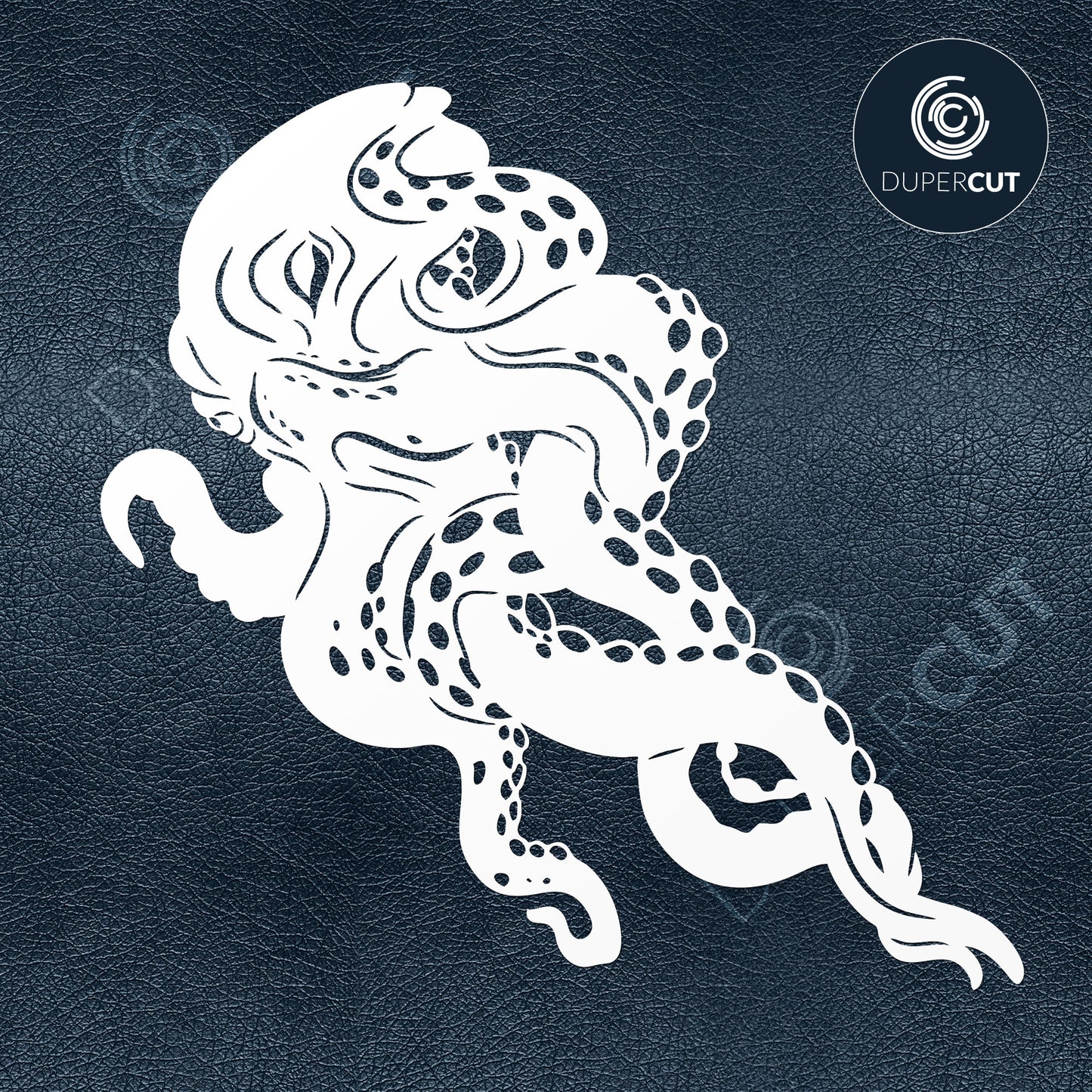 Octopus art illustration silhouette. SVG JPEG DXF files. Template for paper cutting, laser, print on demand. For use with Cricut, Glowforge, Silhouette Cameo, CNC machines. Personal or commercial license.