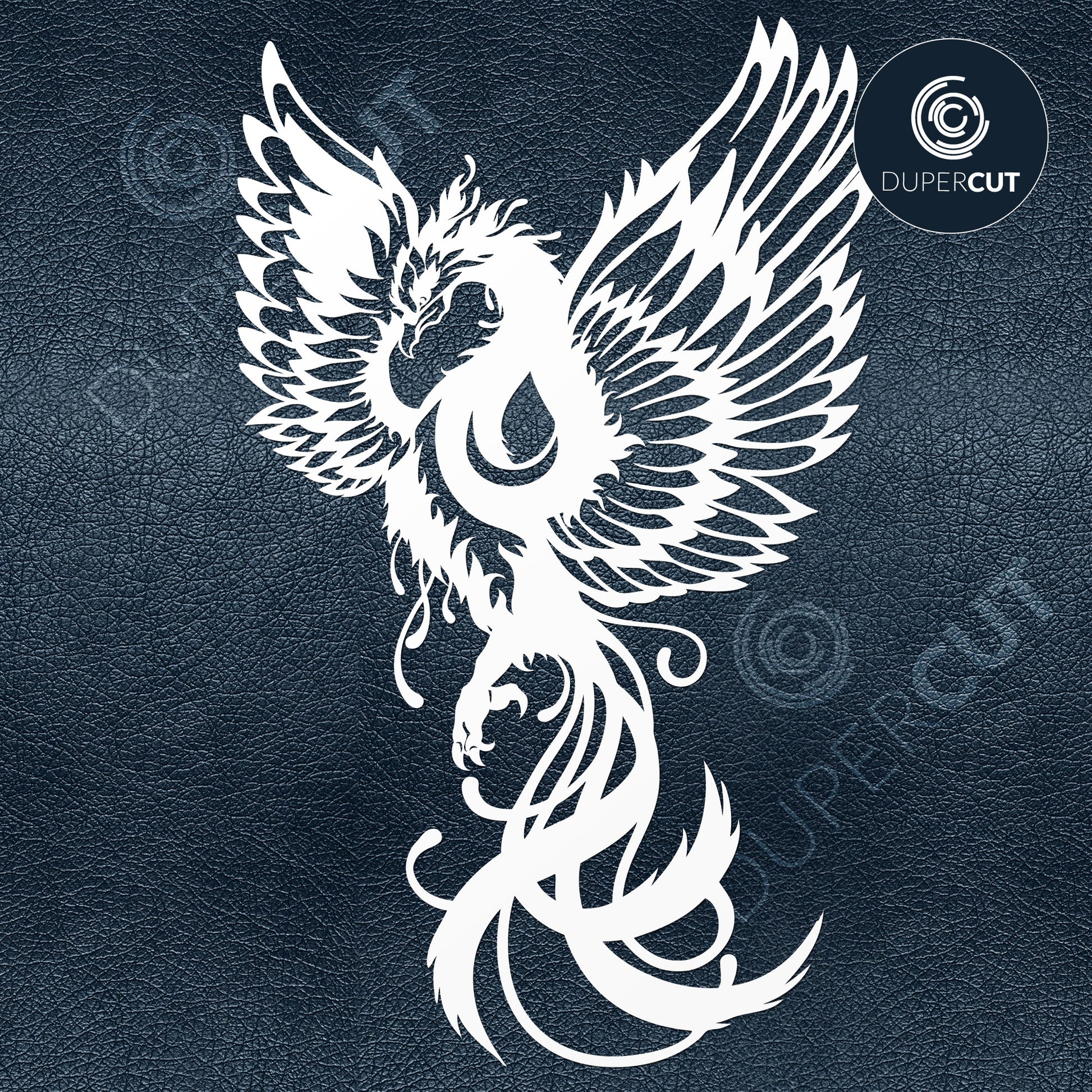 Phoenix paper cutting template, tattoo style - SVG DXF JPEG files for CNC machines, laser cutting, Cricut, Silhouette Cameo, Glowforge engraving
