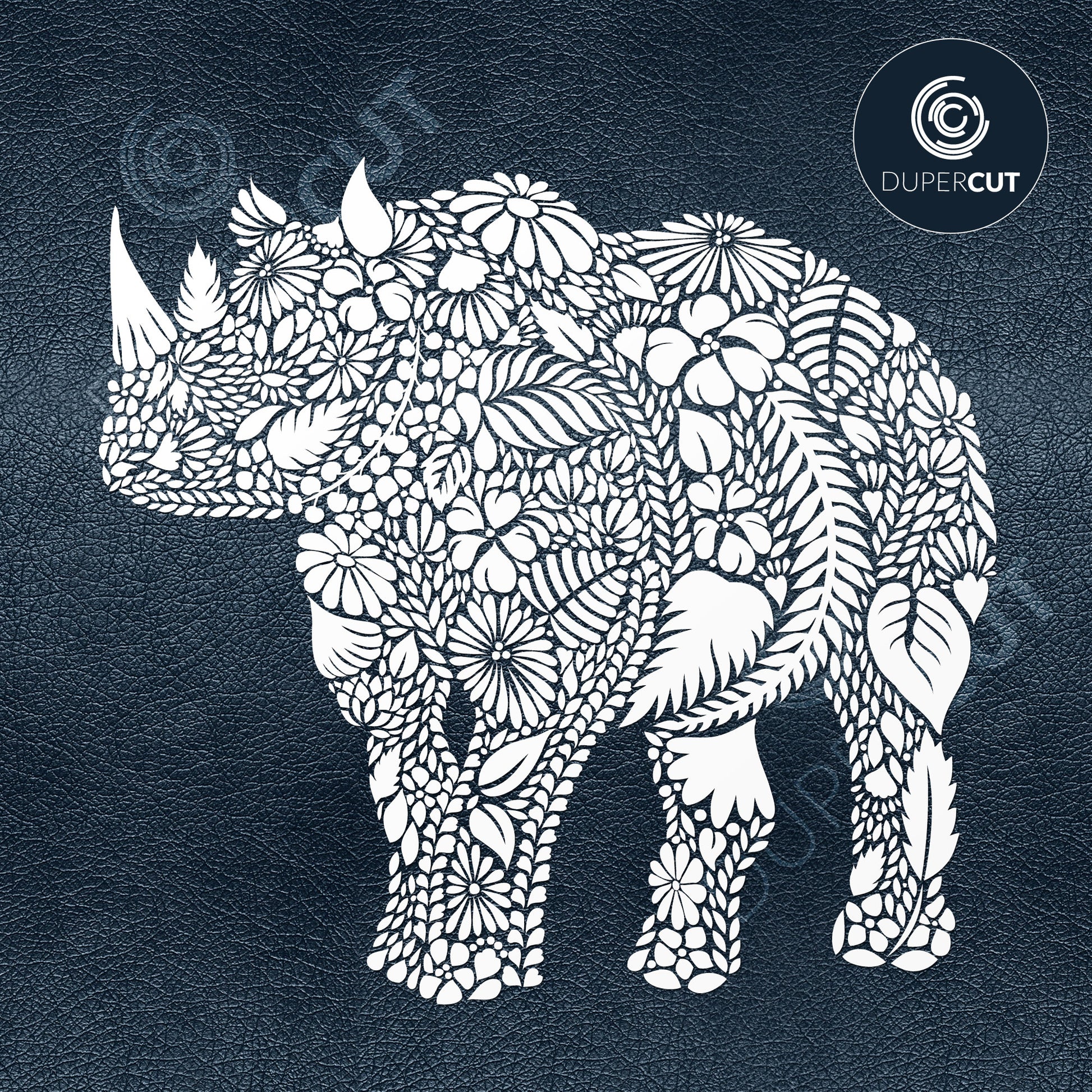 Rhinocros floral zentangle. SVG PNG DXF cutting files for Cricut, Silhouette, Glowforge, print on demand, sublimation templates