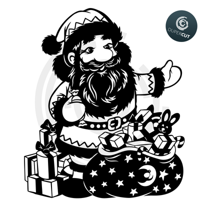 Santa with gifts printable silhouette . SVG PNG DXF cutting files for Cricut, Silhouette, Glowforge, print on demand, sublimation templates