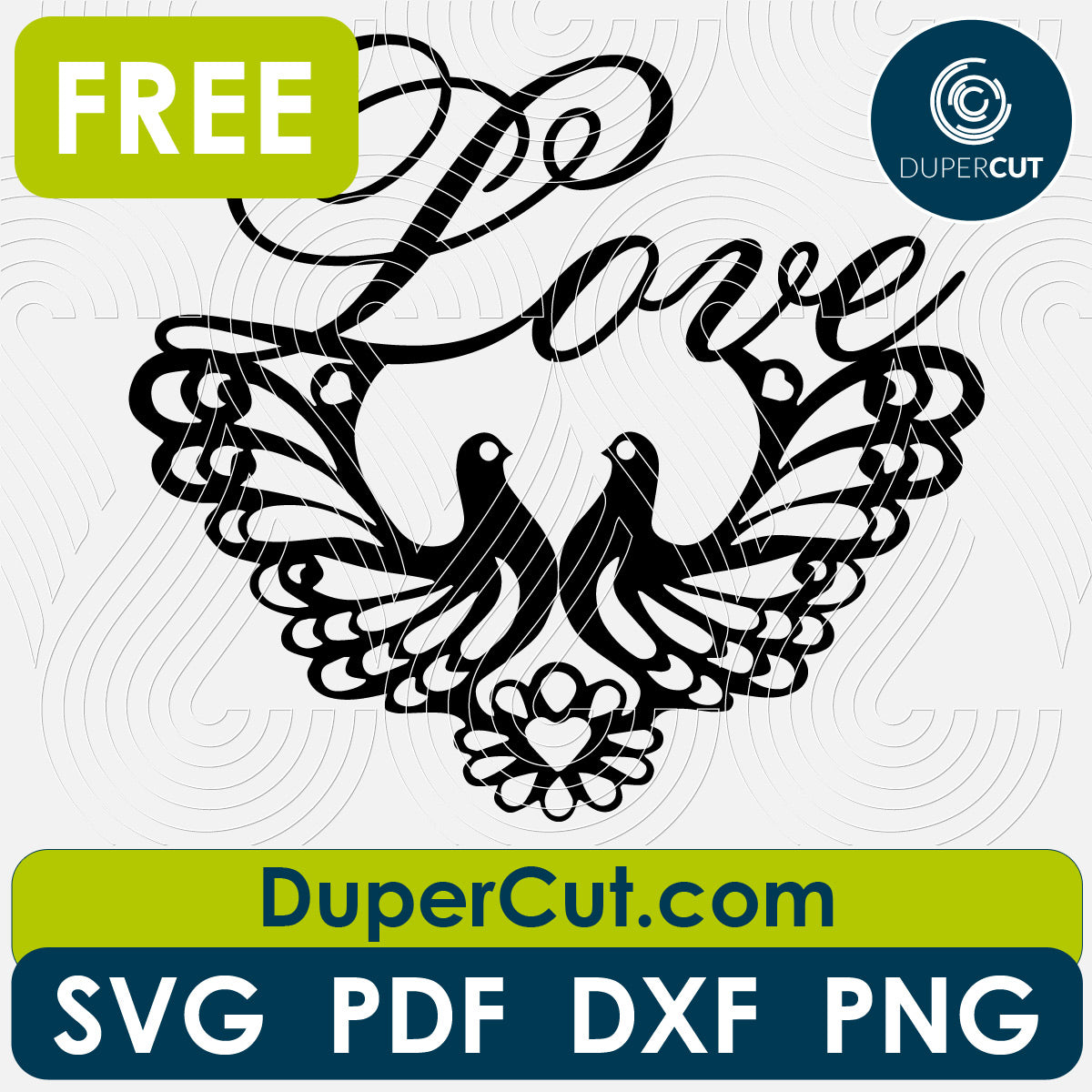Doves Love couple wedding cake topper, FREE cutting template SVG PNG DXF files for Glowforge, Cricut, Silhouette, CNC laser router by DuperCut.com