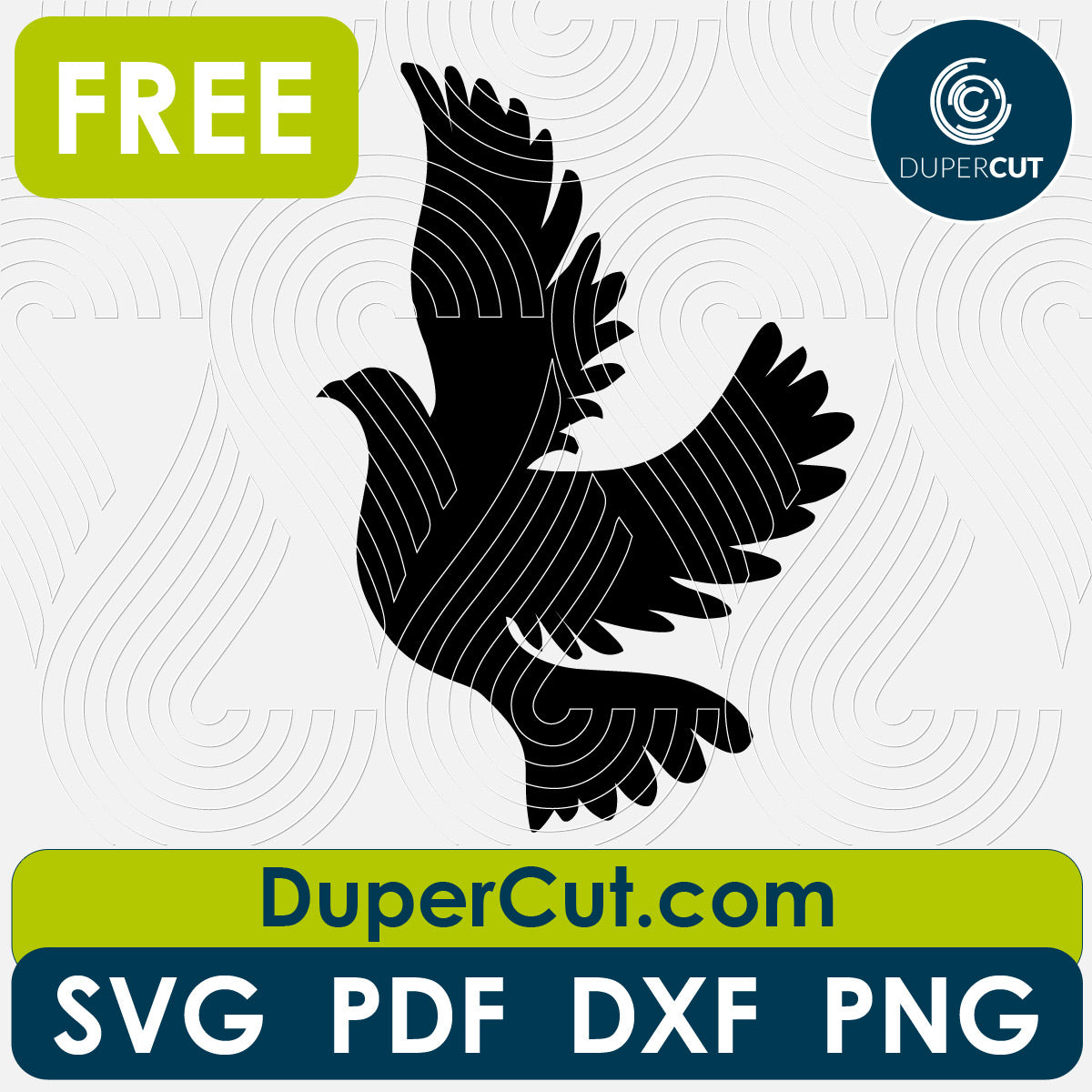Dove silhouette, FREE cutting template SVG PNG DXF files for Glowforge, Cricut, Silhouette, CNC laser router by DuperCut.com