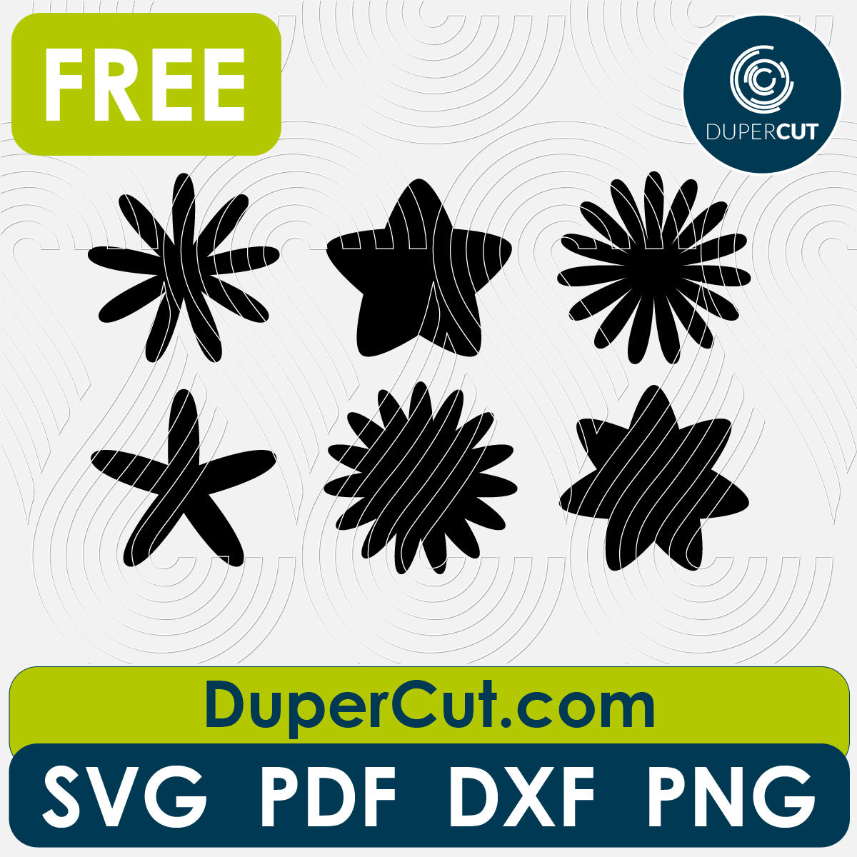 Simple flower shapes free cutting template SVG PNG DXF files for Glowforge, Cricut, Silhouette, CNC laser router by DuperCut.com