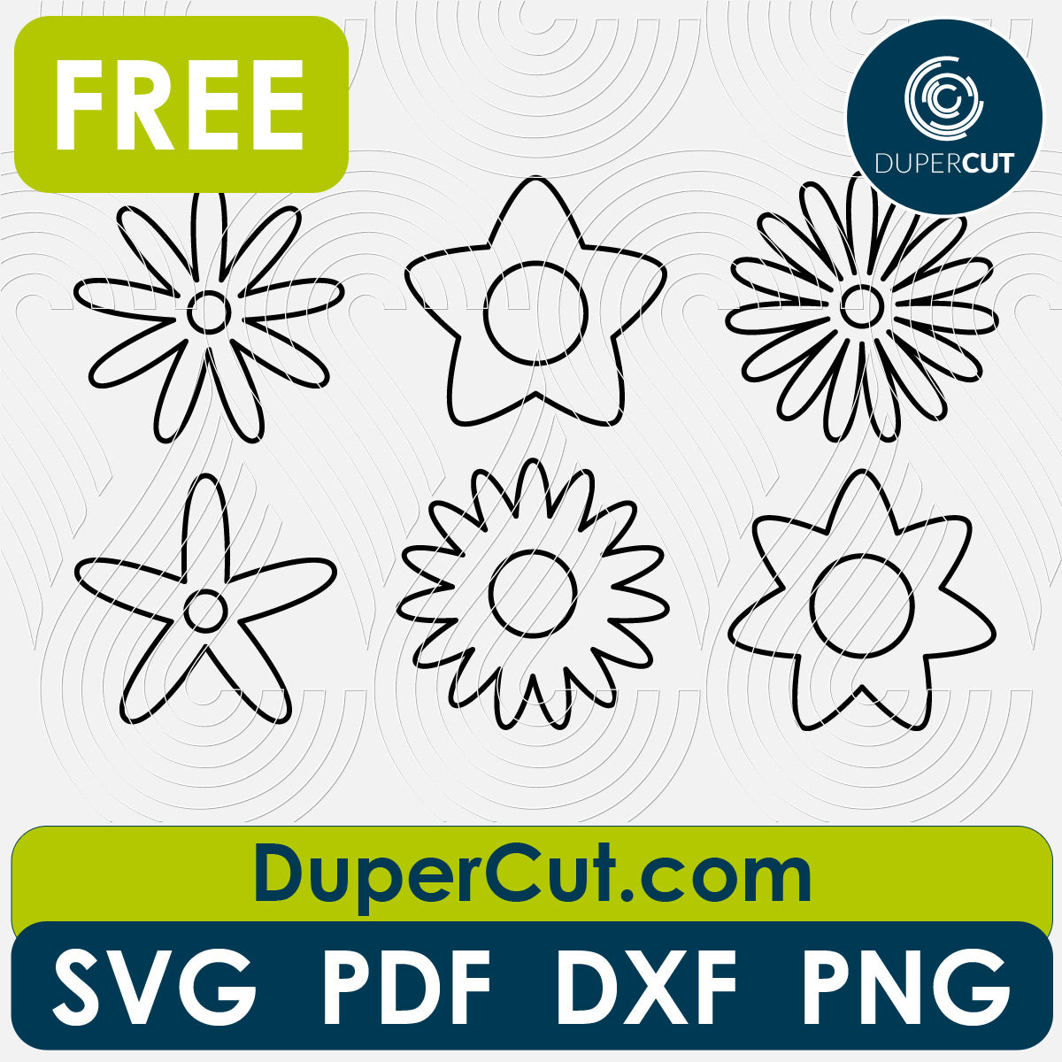 Simple flower shapes free cutting template SVG PNG DXF files for Glowforge, Cricut, Silhouette, CNC laser router by DuperCut.com