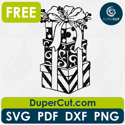 Christmas presents gifts free cutting template SVG PNG DXF files for Glowforge, Cricut, Silhouette, CNC laser router by DuperCut.com