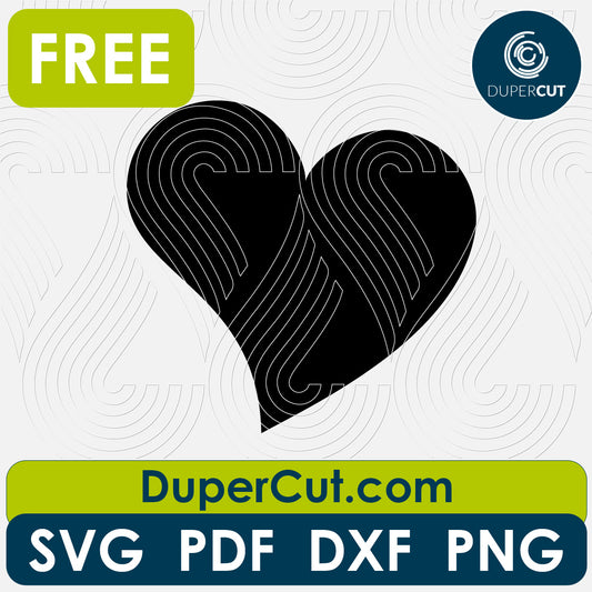 Heart shape silhouette free cutting template SVG PNG DXF files for Glowforge, Cricut, Silhouette, CNC laser router by DuperCut.com