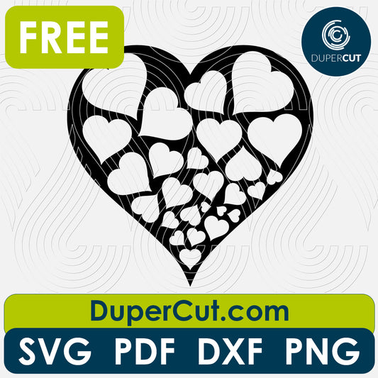 Heart with hearts free cutting template SVG PNG DXF files for Glowforge, Cricut, Silhouette, CNC laser router by DuperCut.com