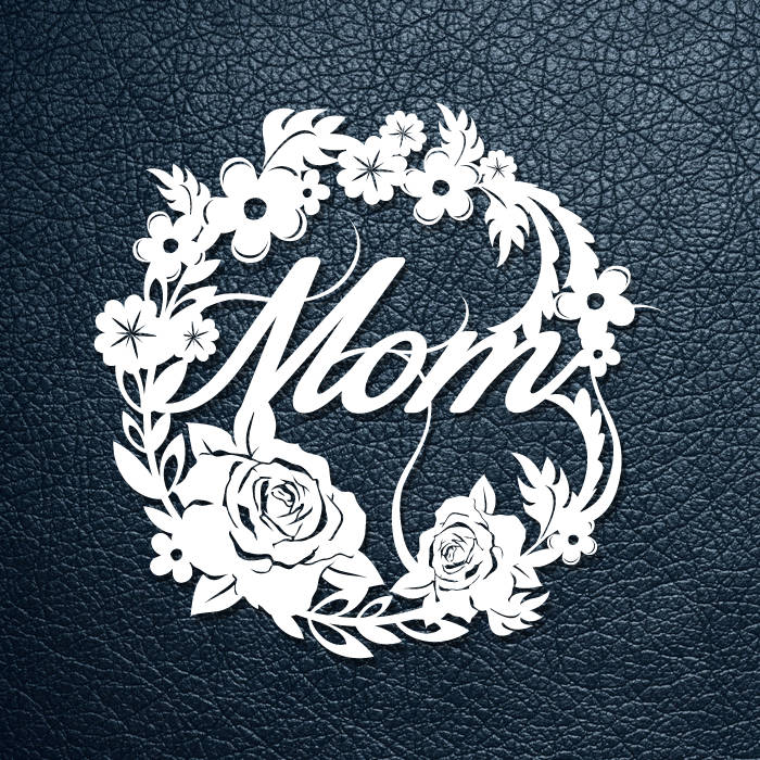 Mom floral wreath, DIY Mother's Day gift. SVG JPEG DXF files. Template for paper cutting, laser, print on demand. For use with Cricut, Glowforge, Silhouette Cameo, CNC machines. Personal or commercial license.