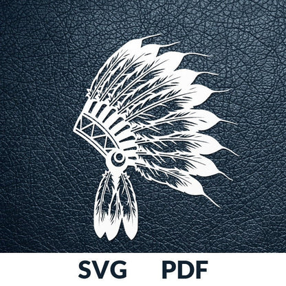Paper cutting template - Indian feathers, Native headdress side view - SVG PNG DXF files for cutting machines: Cricut, Silhouette Cameo, Glowforge, CNC