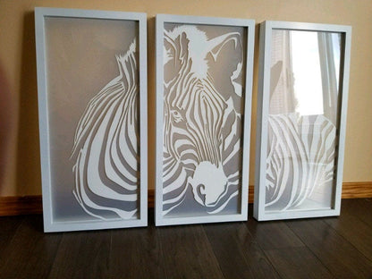 Three panel zebra wall art, vector  template - SVG DXF PNG files for Cricut, Glowforge, Silhouette Cameo, CNC Machines