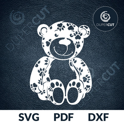 SVG PNG DXF teddy bear, nursery decor - paper cutting template, print on demand files, for Cricut, Grlowforge, Silhouette