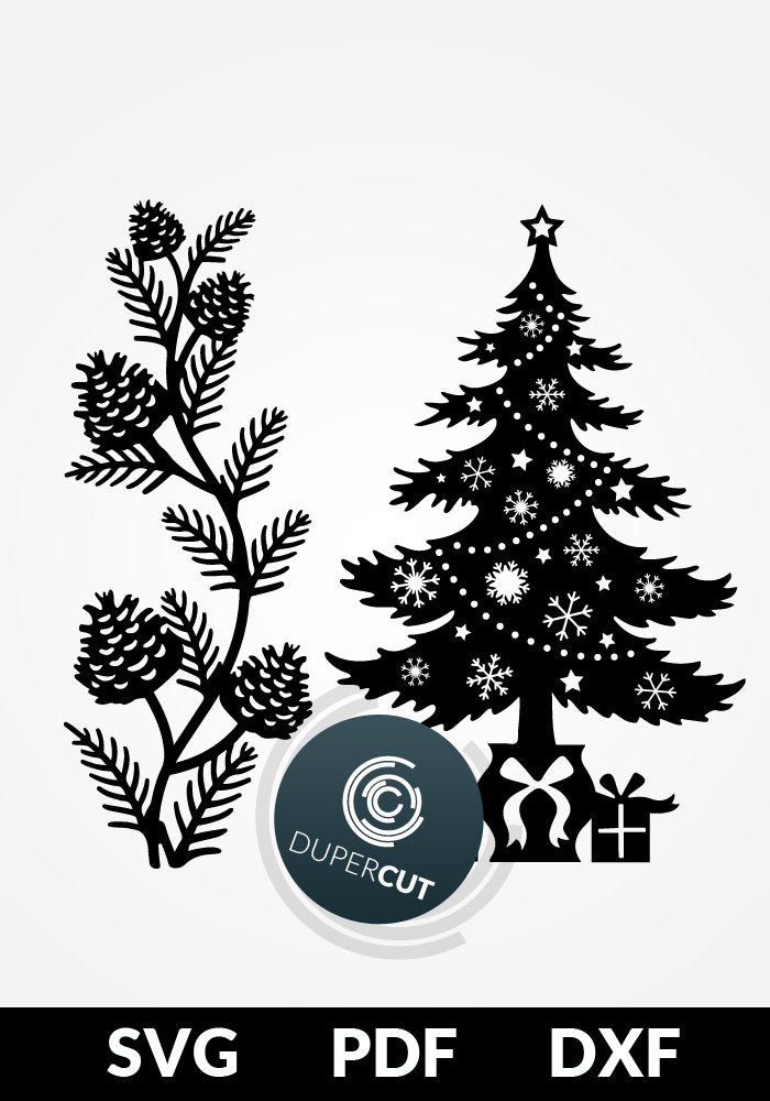 Papercutting Template - Winter holidays designs, christmas tree