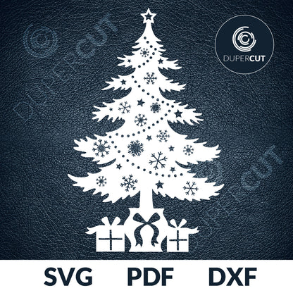 Papercutting Template - Christmas tree with gifts