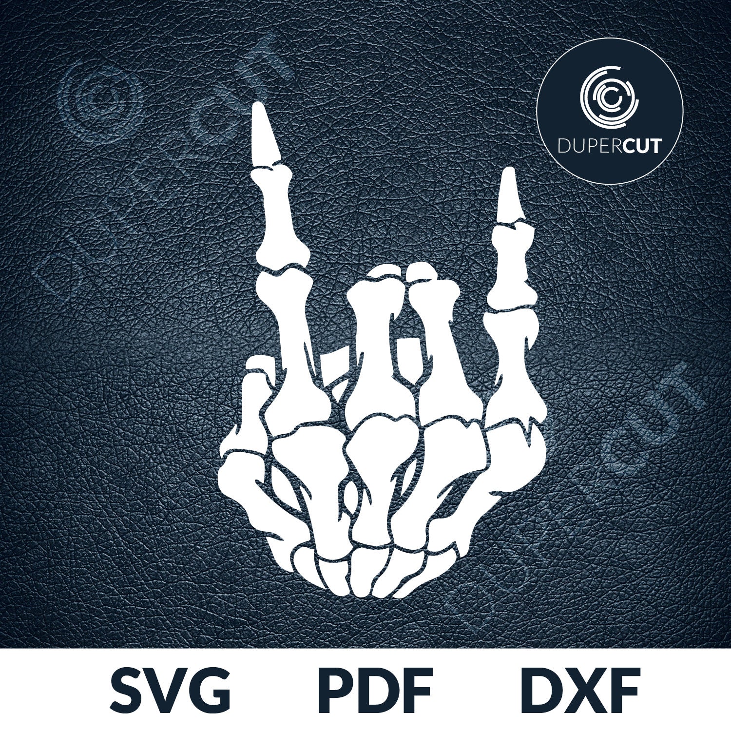 Skeleton skull rock n roll sign. SVG PNG DXF cutting files for Cricut, Silhouette, Glowforge, print on demand, sublimation templates
