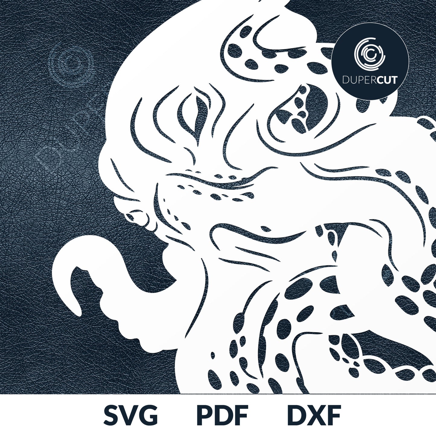 Octopus detailed. SVG JPEG DXF files. Template for paper cutting, laser, print on demand. For use with Cricut, Glowforge, Silhouette Cameo, CNC machines. Personal or commercial license.