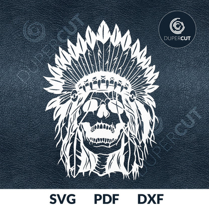 Headdress skull, vector digital illustration. SVG PNG DXF cutting files for Cricut, Silhouette, Glowforge, print on demand, sublimation templates