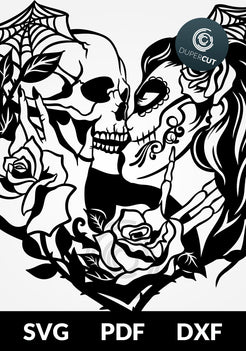 KISSING SKULLS - SVG / PDF / DXF – DuperCut