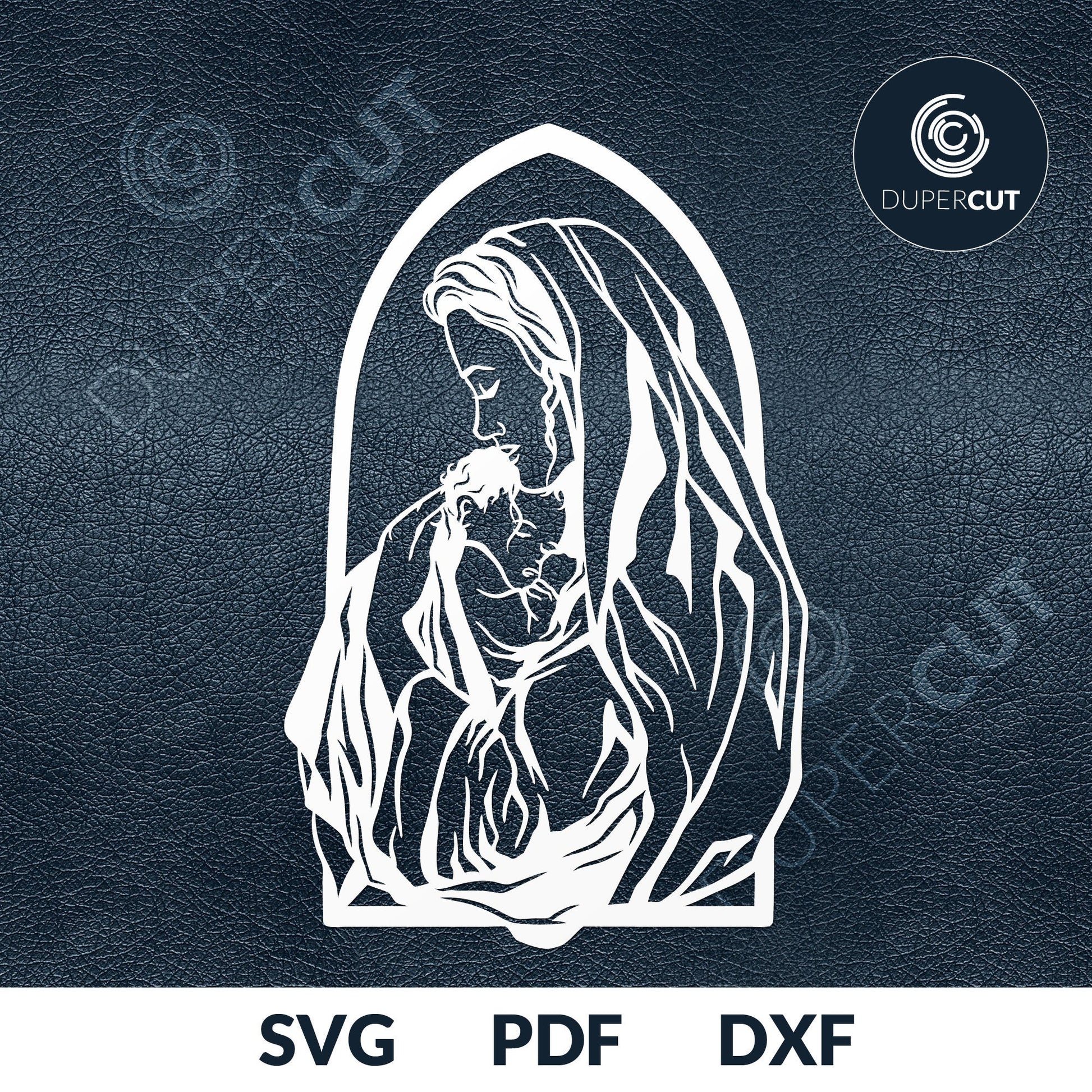 Virgin Mary with baby Jesus, Silhouette easy to weed.  SVG JPEG DXF files, Paper cutting template for cutting crafts, laser, sublimation, vinyl, print on demand