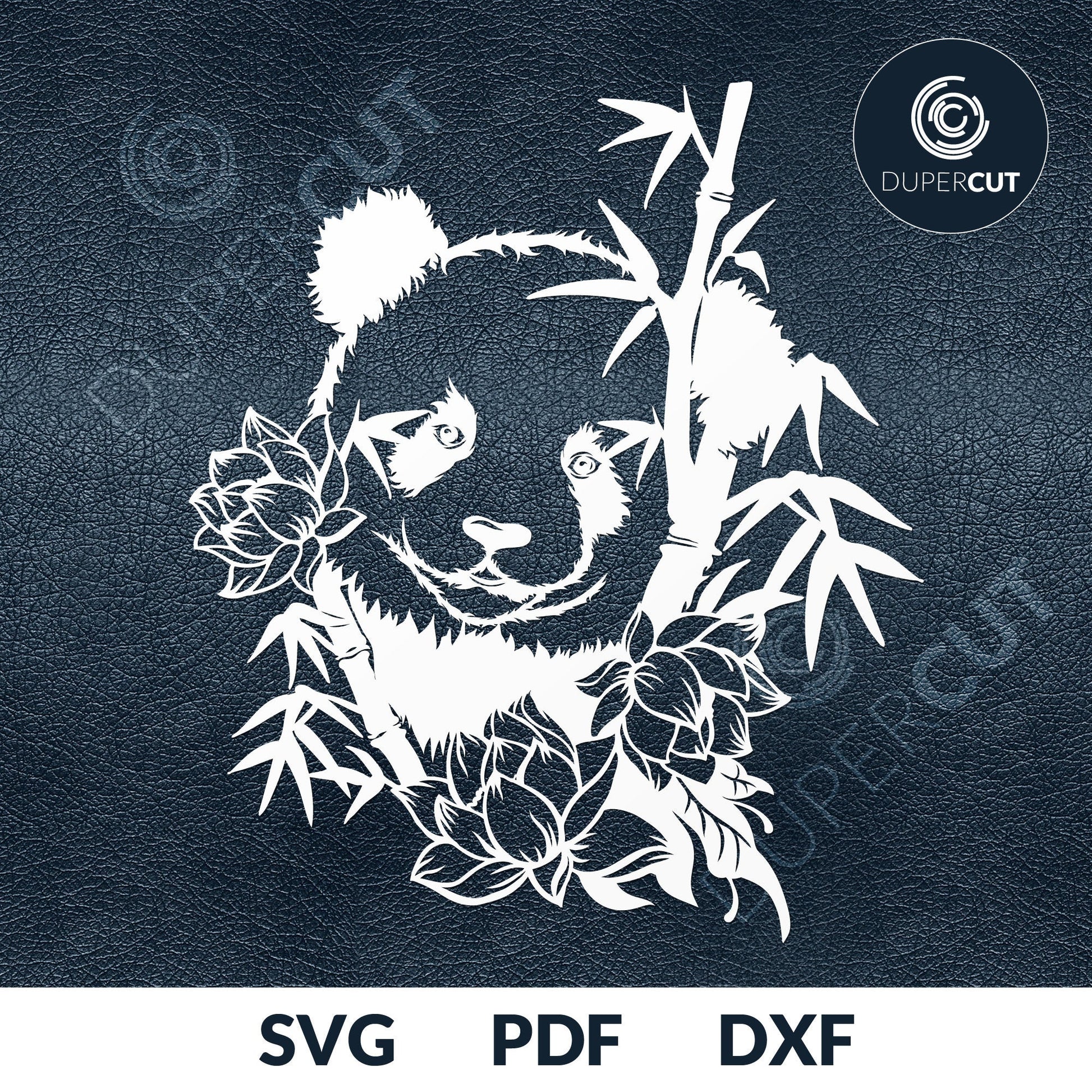 Bamboo panda black line drawing - SVG DXF JPEG files for CNC machines, laser cutting, Cricut, Silhouette Cameo, Glowforge engraving