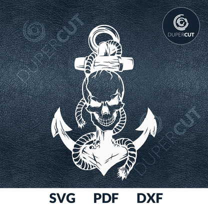 Paper Cutting Template - Sailor Skull Anchor SVG