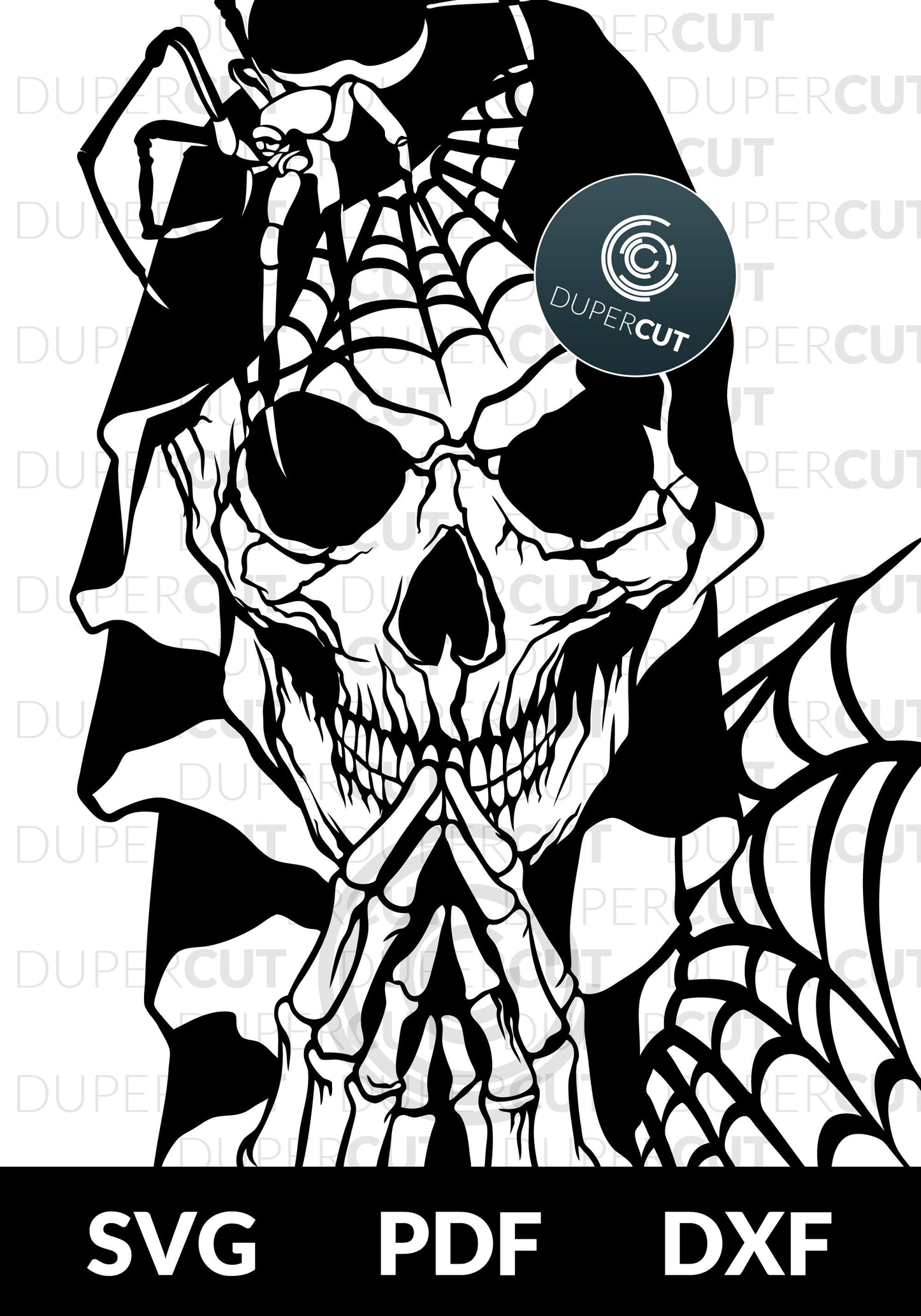 Paper Cutting Template - Black and white Grim Reaper Illustration