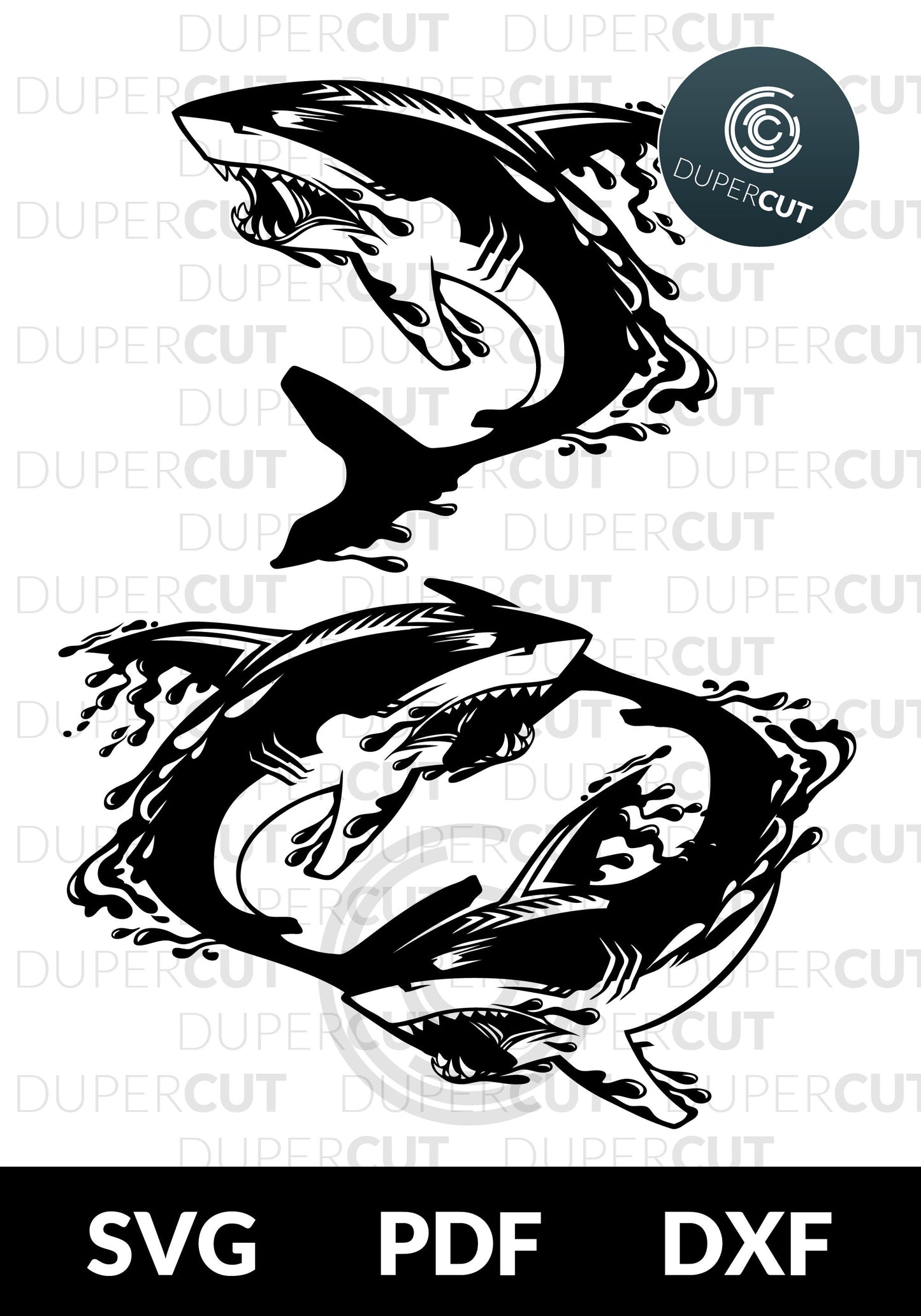 2 Designs - SWIMMING SHARKS - SVG / PDF / DXF