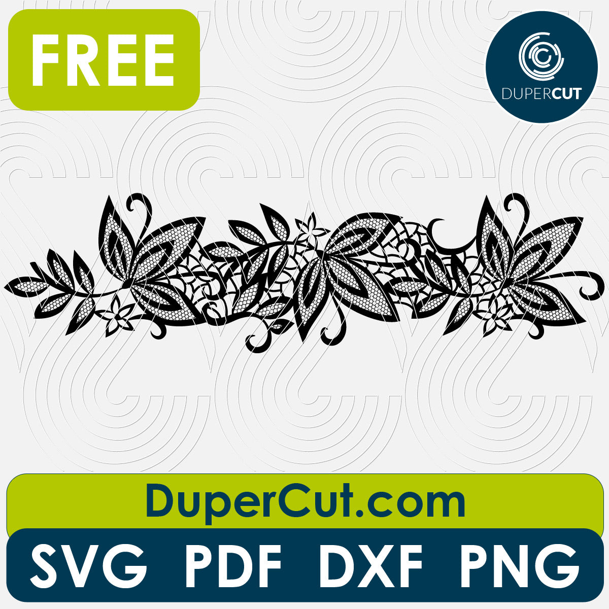 Lace border free cutting template SVG PNG DXF files for Glowforge, Cricut, Silhouette, CNC laser router by DuperCut.com