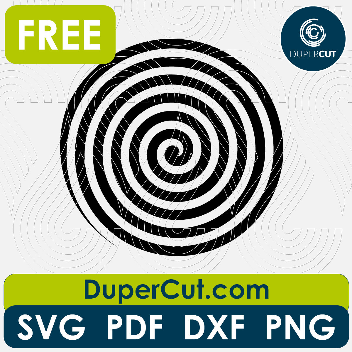 Optical illusion round hypnose pattern - free SVG PNG DXF vector files for laser and blade cutting machines. Glowforge, Cricut, Silhouette cameo templates by DuperCut.com